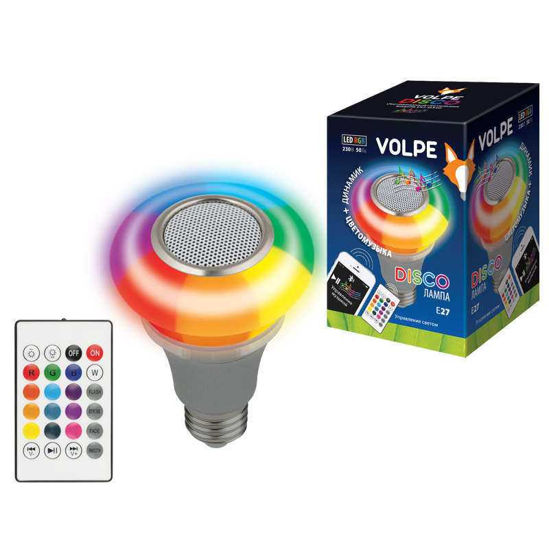 ULI-Q340 5W/RGB/E27 SILVER Светодиодный светильник Диско, с динамиком и Bluetooth. 220В. Серебристый