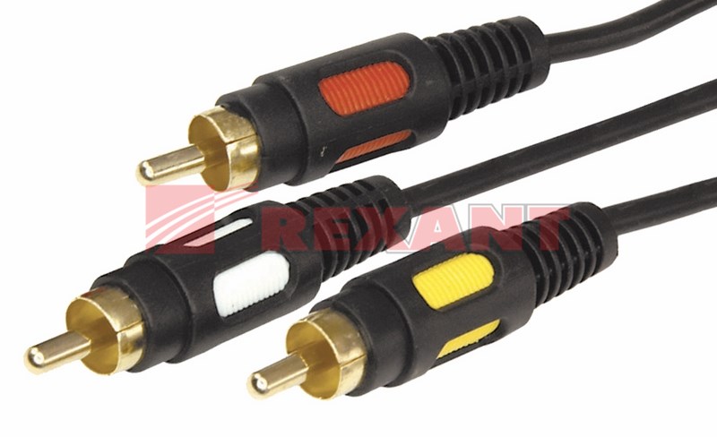 Шнур 3 RCA - 3 RCA, 3м, черный (GOLD) REXANT Шнур 3 RCA - 3 RCA, 3м, черный (GOLD) REXANT